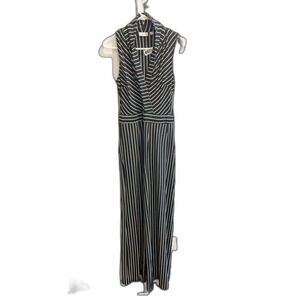 New York & Co. Striped Sleeveless Collared Jumpsuit Black White Small Chic Women